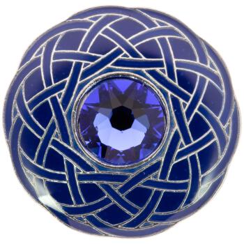 Schmuckknopf aus Metall in Blau-Silber mit Swarovski Kristall in Saphirblau