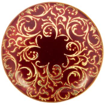 Metallknopf in Gold-Dunkelrot mit filigranem Ornament