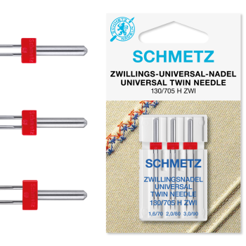 Schmetz Zwillings-Universal-Nadel (NM 70/80/90) | Nadelabstand: 1,6/2,0/3,0 mm | 3er Box