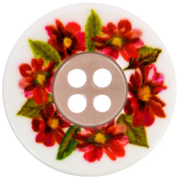 Nostalgischer Knopf aus Kunststoff mit rotem Blumenkranzmotiv