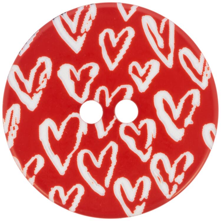 Kunststoffknopf in Rot mit gelaserten weißen Herzen