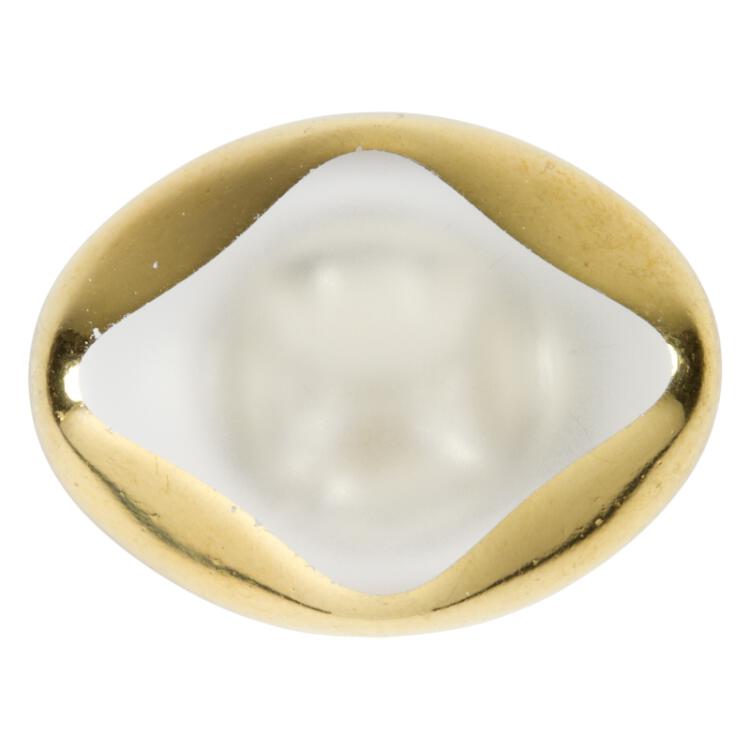 Ovaler Glasknopf am Rand vergoldet, mittig transparent 15mm