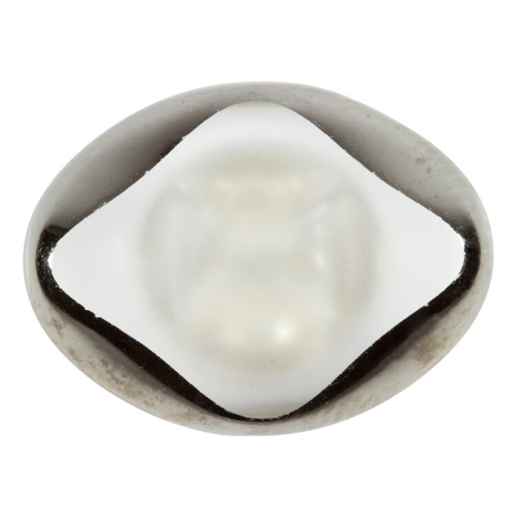 Ovaler Glasknopf am Rand versilbert, mittig transparent 18mm