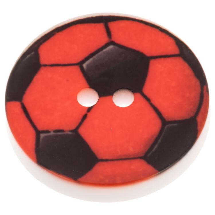 Kinderknopf aus Kunststoff - Fussball in Schwarz-Rot