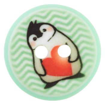 Kinderknopf aus Kunststoff in Hellgrün mit herzigem Pinguin