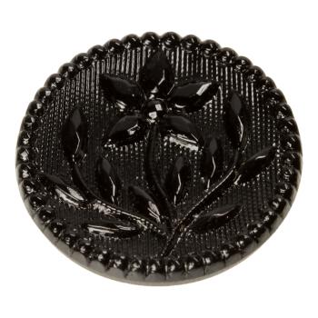 Runder Glasknopf mit eingraviertem Blumenmotiv in Schwarz
