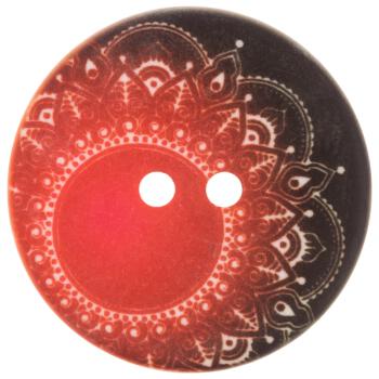 Kunststoffknopf in Braun-Rot mit weißem Mandala-Motiv
