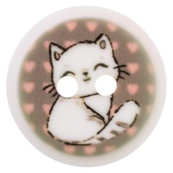 Kinderknopf aus Kunststoff mit Katzenmotiv in Grau-Weiß
