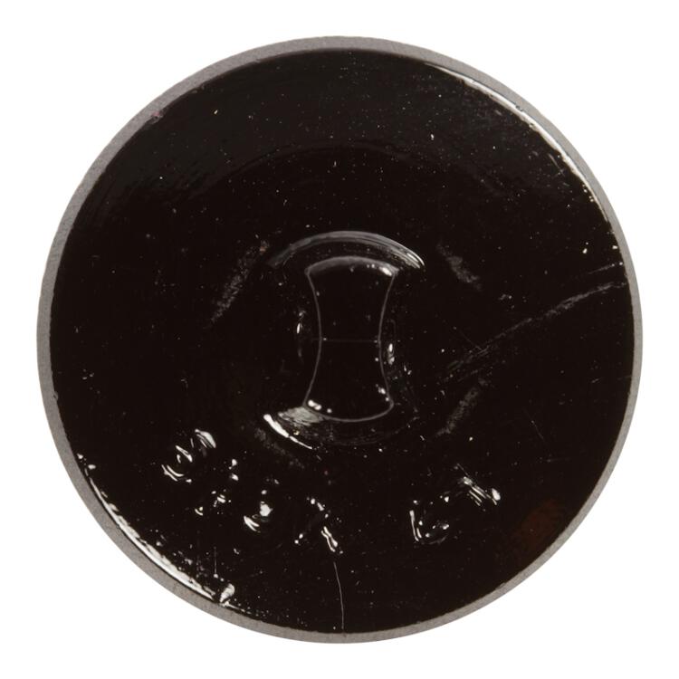Runder Glasknopf mit eingraviertem Blumenmotiv in Schwarz 14mm