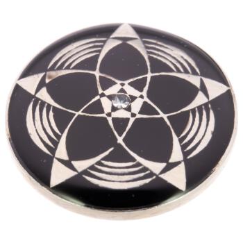 Metallknopf in Schwarz-Silber mit geometrischem Muster und Swarovski Strass