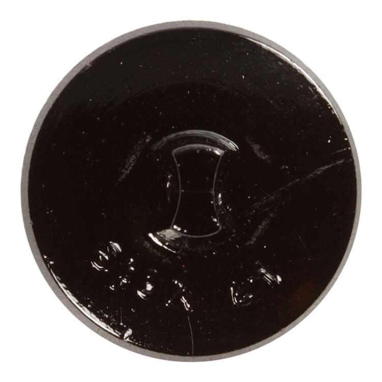 Runder Glasknopf mit eingraviertem Blumenmotiv in Schwarz 18mm