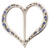 Herzförmige Dirndlspange in Silber geschmückt mit blauen Strasssteinen