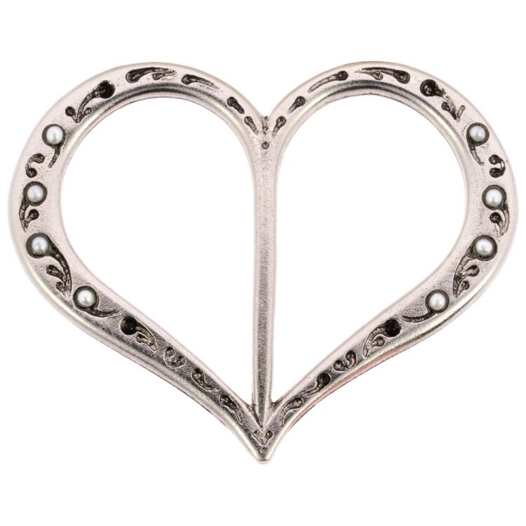 Herzförmige Dirndlspange in Silber geschmückt mit Perlen