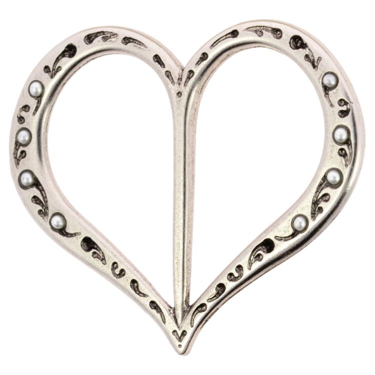 Herzförmige Dirndlspange in Silber geschmückt mit Perlen