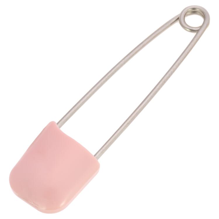 Baby-Sicherheitsnadel aus Metall in Silber mit rosa Zierverschluss aus Kunststoff