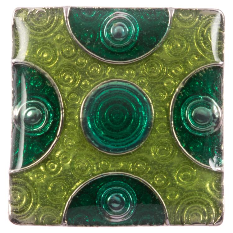 Designerknopf aus Metall in Silber mit grünfarbigen Segmenten