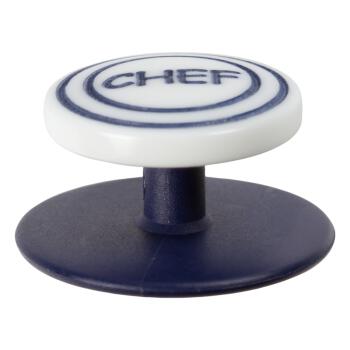 Kochknopf aus Kunststoff mit Beschriftung "CHEF", flache Vorderseite
