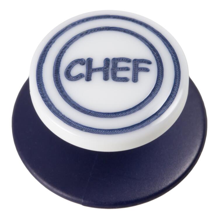 Kochknopf aus Kunststoff mit Beschriftung "CHEF", flache Vorderseite 18mm
