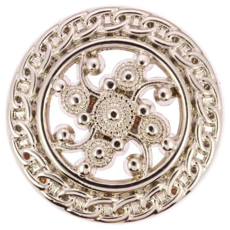 Filigraner Metallknopf in Silber mit floralem Durchbruchmotiv