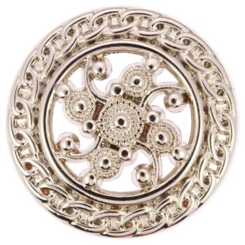 Filigraner Metallknopf in Silber mit floralem Durchbruchmotiv