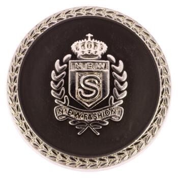 Edler Wappenknopf aus Metall in Silber mit schwarzer Kunststoffeinlage