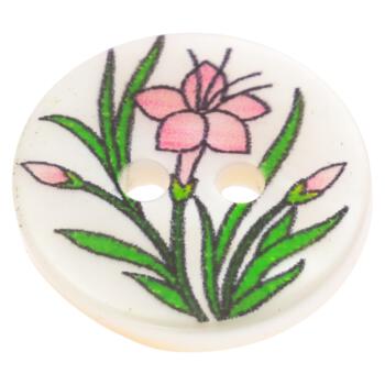 Perlmuttknopf aus Rivershell mit Blumenprint