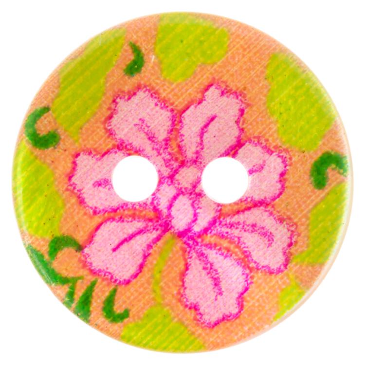 Perlmuttknopf aus Rivershell mit Blumenprint in Rosa-Grün