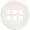 Designerknopf aus Perlmutt in Weiß mit sechs Löchern und schmalem Rand