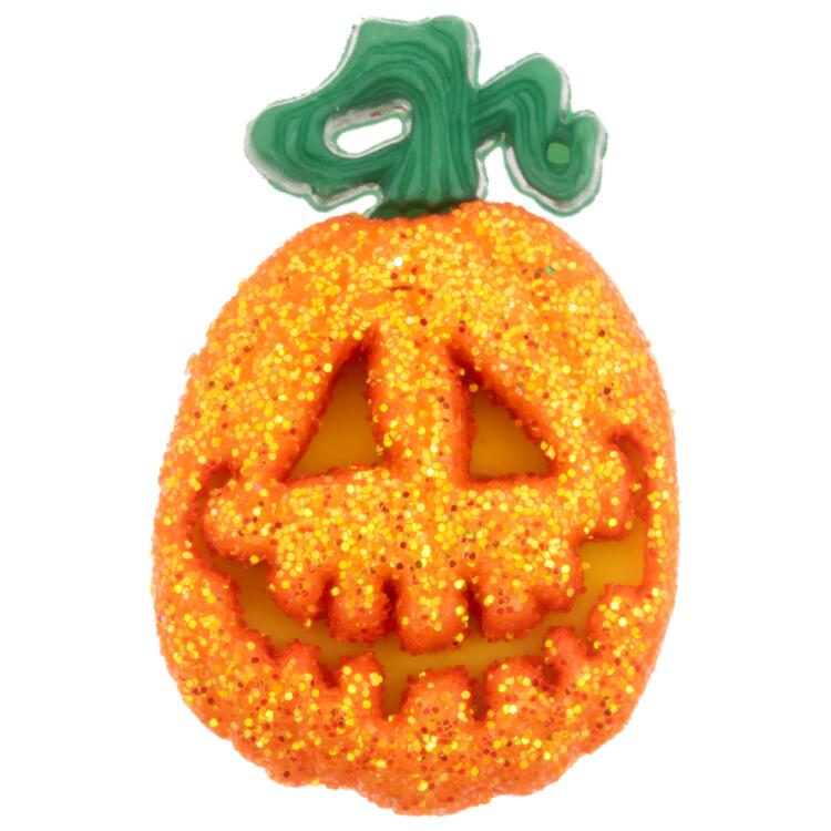 Kinderknopf - glitzernder Halloween-Kürbis in Orange