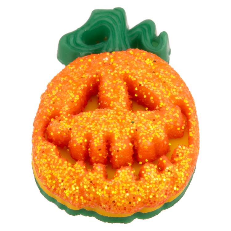 Kinderknopf - glitzernder Halloween-Kürbis in Orange