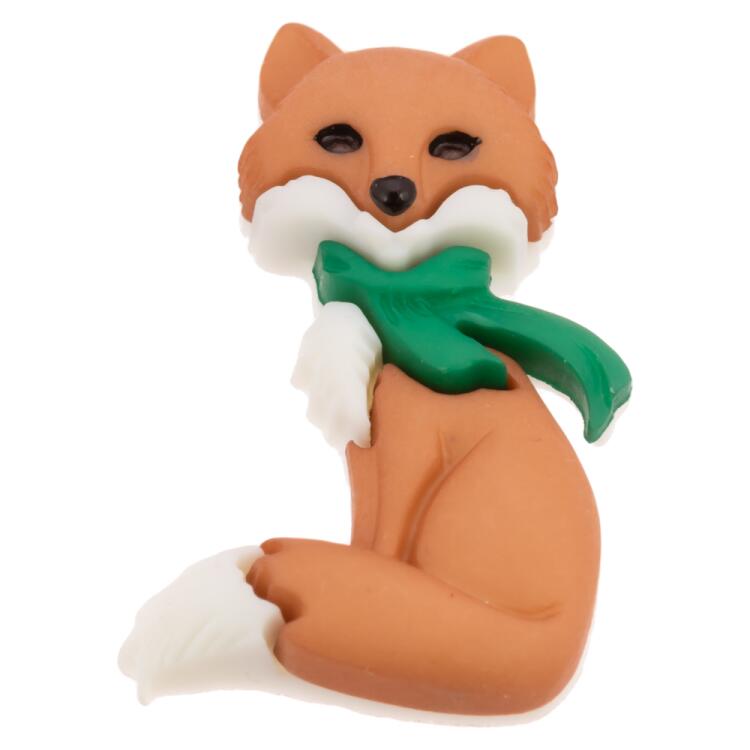 Kinderknopf -  Fuchs mit grünem Schal