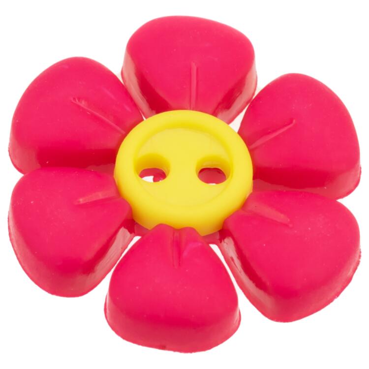 Kinderknopf - rosa Blume mit gelbem Blütenstempel