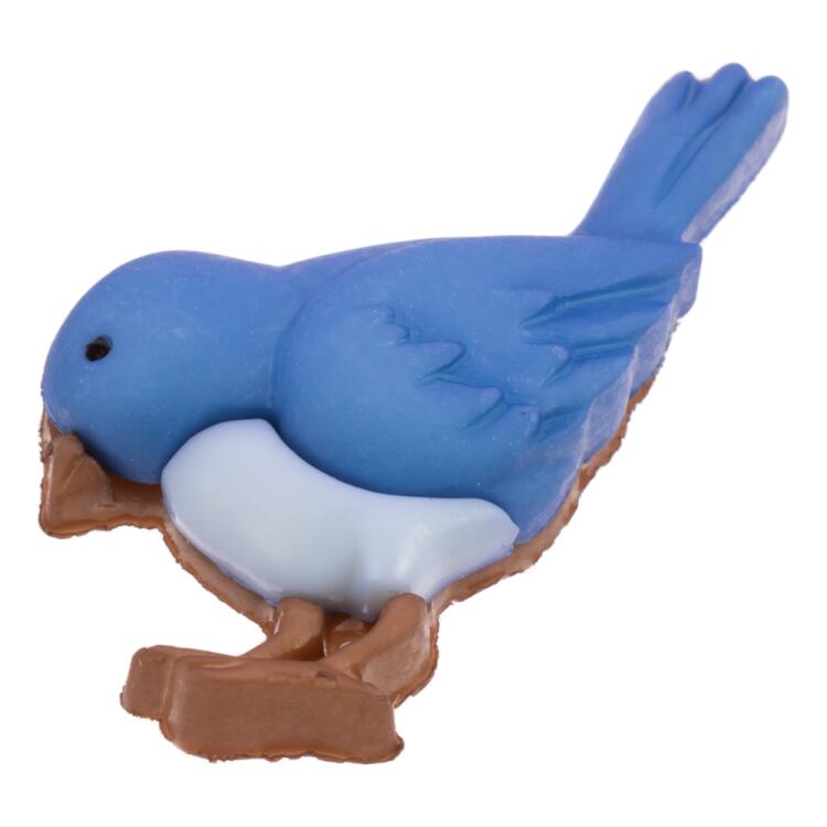 Kinderknopf - pickender blauer Vogel