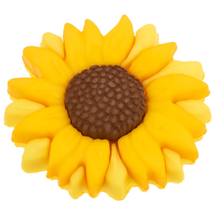 Kunststoffknopf - hübsche Sonnenblume in Gelb-Orange