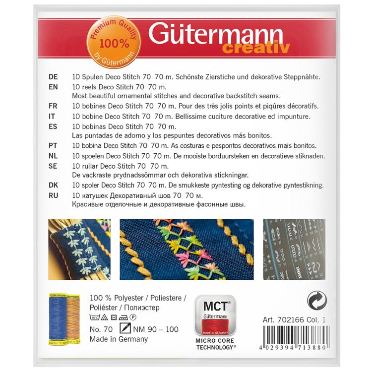 Gütermann Nähgarn-Set Deco Stitch 70 multicolour/uni (10 x 70m) bunte Farben