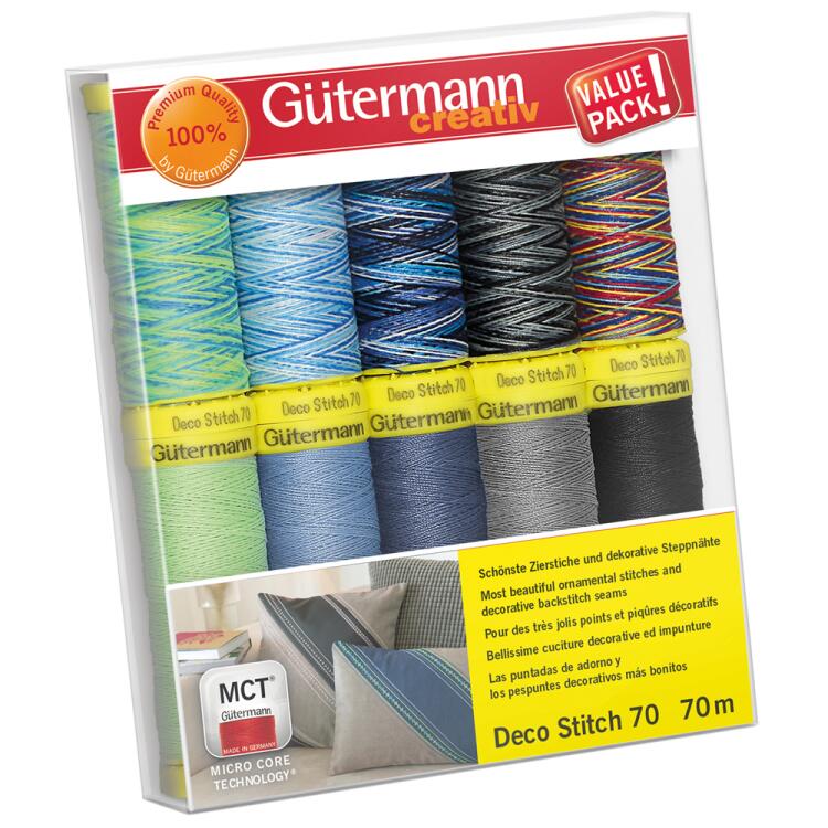 Gütermann Nähgarn-Set Deco Stitch 70 multicolour/uni (10 x 70m) dezente Farben