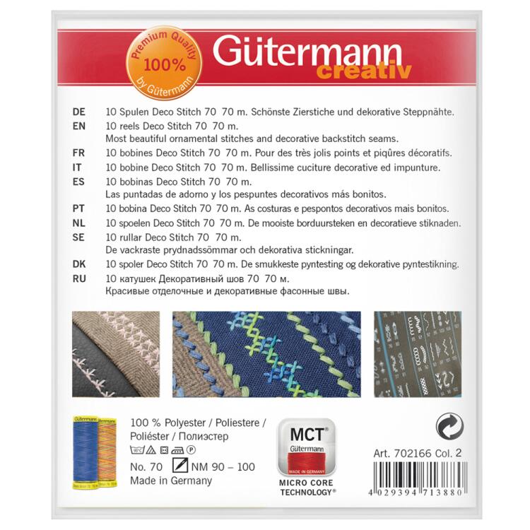 Gütermann Nähgarn-Set Deco Stitch 70 multicolour/uni (10 x 70m) dezente Farben