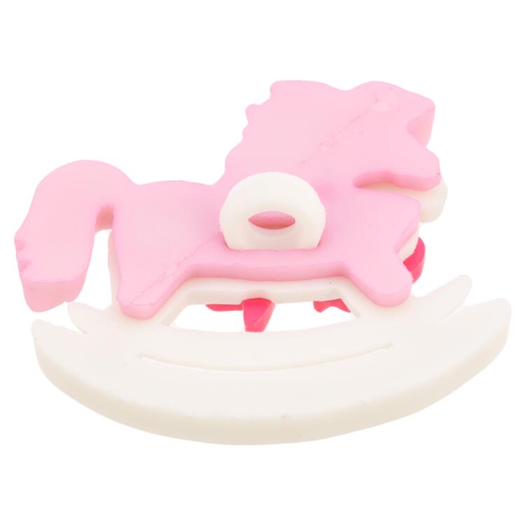 Kinderknopf/Babyknopf - Schaukelpferd in Weiß mit pinker Schleife
