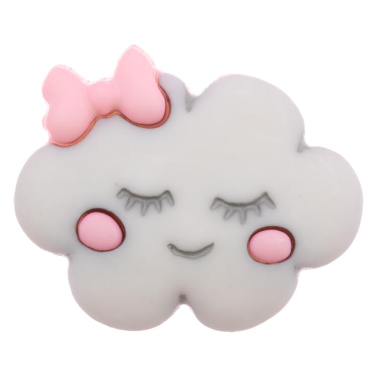 Kinderknopf/Babyknopf - schlafende graue Wolke mit rosa Schleifchen