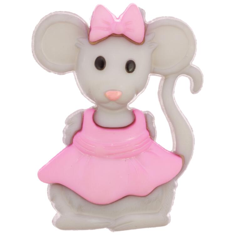 Kinderknopf/Babyknopf - Mäuschen mit rosa Kleidchen und Schleife