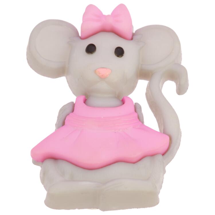 Kinderknopf/Babyknopf - Mäuschen mit rosa Kleidchen und Schleife
