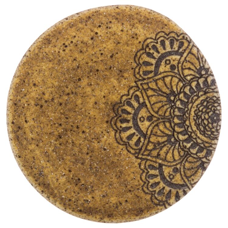 Kunststoffknopf in Braun mit gelasertem Mandala-Motiv