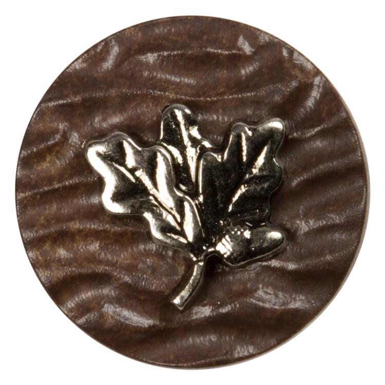 Trachtenknopf in Braun mit Eichenblatt-Applikation aus Metall