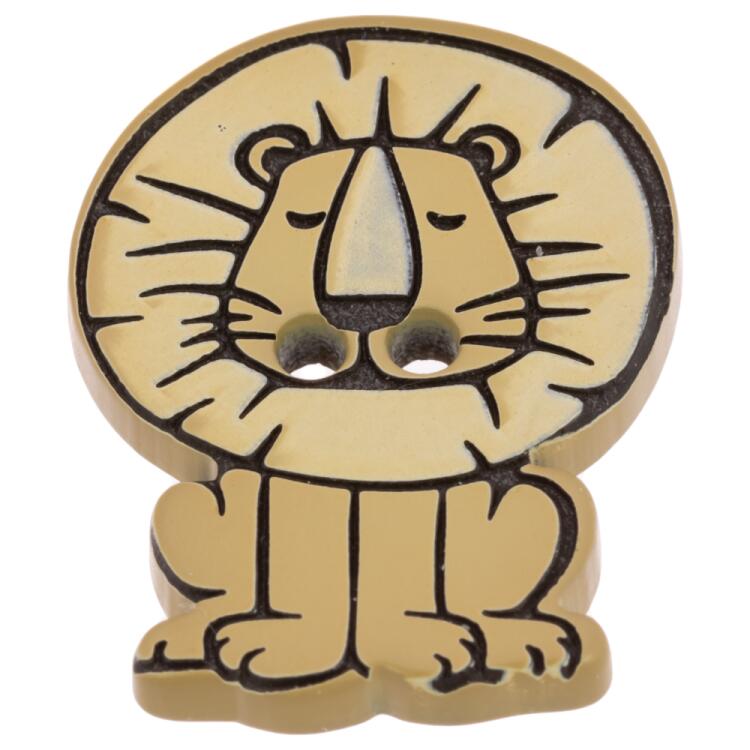Kinderknopf - sitzender Löwe mit prächtiger Mähne in Braun