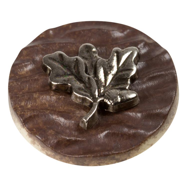 Trachtenknopf in Braun mit Eichenblatt-Applikation aus Metall 20mm