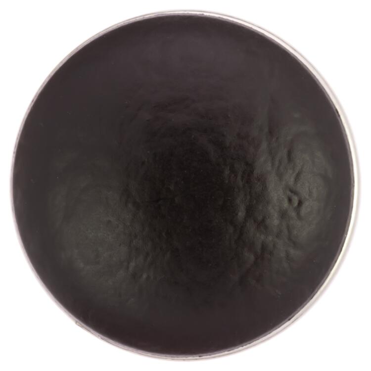 Silberner Metallknopf mit schwarzem Kern in Lederoptik