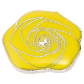 Metallknopf in Silber - Blume in Gelb mit Schmuckstein