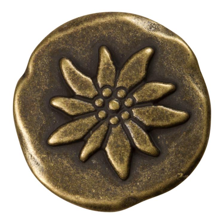 Trachtenknopf aus Metall mit Edelweiß-Motiv in Altmessing