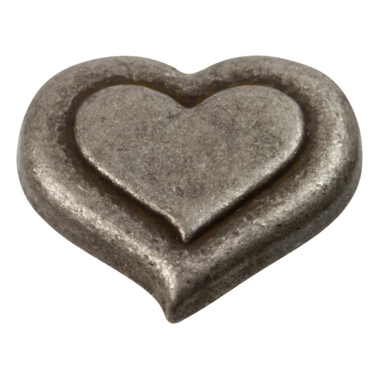 Trachtenknopf aus Metall in Herzform in Altsilber