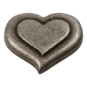 Trachtenknopf aus Metall in Herzform in Altsilber